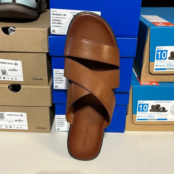 Vince Camuto Men’s COGNAC Waely Criss Cross Leather Upper Slide Sandal NEW NIB - Picture 2 of 16